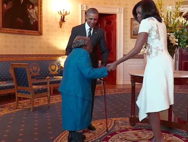 Dancing queen ... Virginia McLaurin dances with Barack and Michelle Obama. Picture: The White House