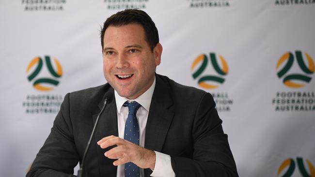 FFA CEO James Johnson speaks to the media in Sydney, Monday, March 16, 2020. (AAP Image/Joel Carrett) NO ARCHIVING