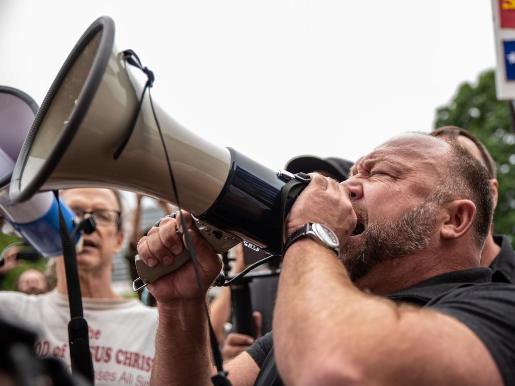 Alex Jones at an anti-lockdown rally in Austin, Texas in April last year. More than half a million Americans have died of COVID-19. Picture: Sergio Flores/Getty Images/AFP