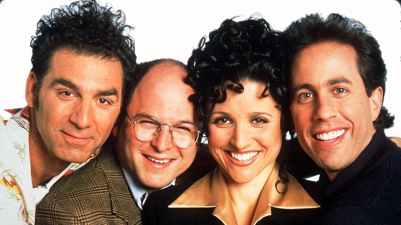 Actors Michael Richards, Jason Alexander, Julia Louis-Dreyfus &amp; Jerry Seinfeld, cast of TV show