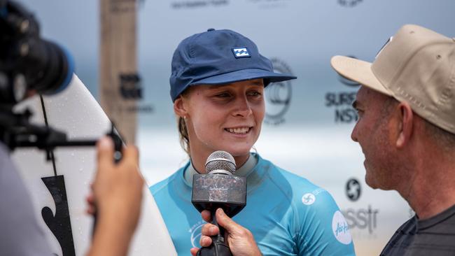 Gold Coast surfer Isabella Nichols after her win at the Port Stephens WSL Pro. Picture: TOM BENNETT/WSL