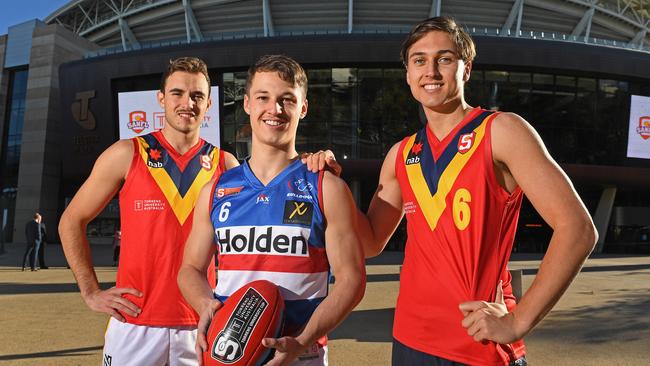 SA AFL Draft hopefuls Luke Edwards, Corey Durdin and Zac Dumesny. Picture: Tom Huntley