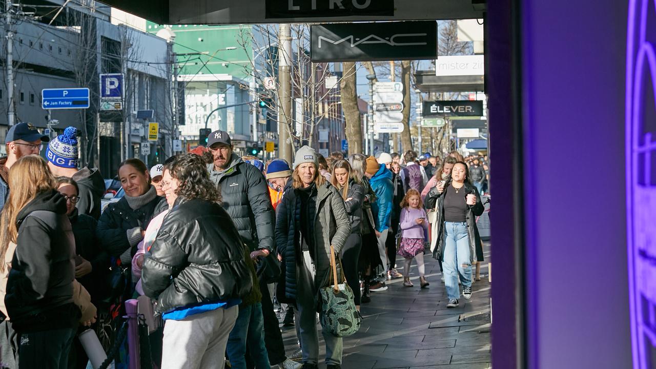 Crowds of people filled the street to get their hands on flights and products for about $2. Picture: Supplied