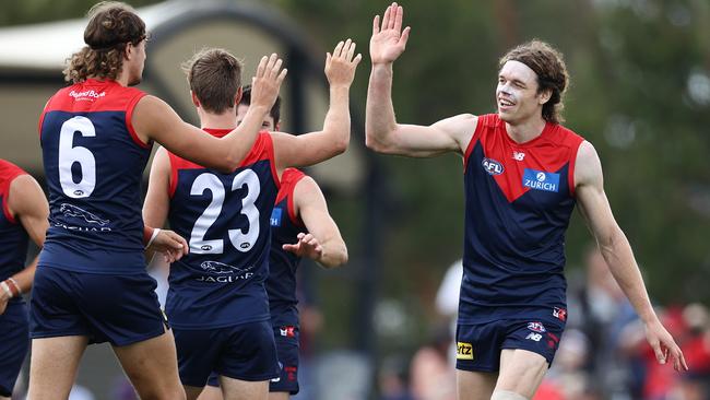 Ben Brown kicked five goals for Melbourne. Picture: Michael Klein