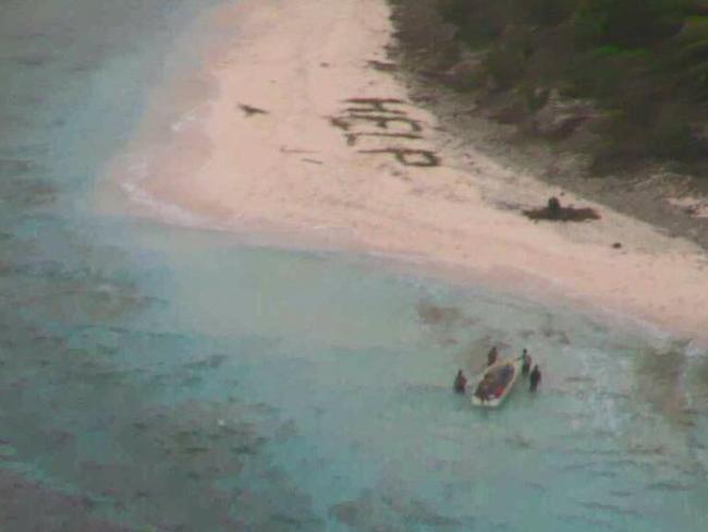 A navy plane flying overhead couldn’t miss the call for help. Picture: US Coast Guard Hawaii Pacific/Facebook