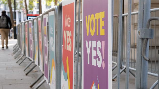 Electoral signs outside Australia House, The Strand, London. Picture: Jacquelin Magnay