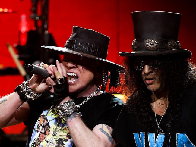 Axl Rose and Slash of Guns N'Roses on stage, pic supplied