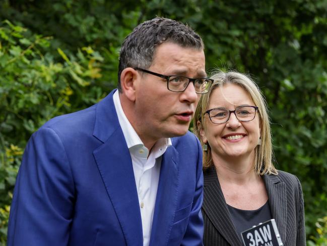 MELBOURNE, AUSTRALIA - NewsWire Photos NOVEMBER 27, 2022 : Victorian Premier Daniel Andrews and Deputy Premier Jacinta Allan hold a press conference in the gardens of Parliament House, after Labor was re elected in the state election for a third time yesterday.Picture NCA NewsWire / Ian Currie