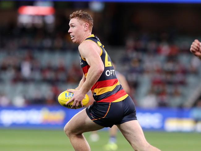 Tom Lynch scored a goal in his final senior appearance for Adelaide. (Photo by Sarah Reed/AFL Photos via Getty Images)