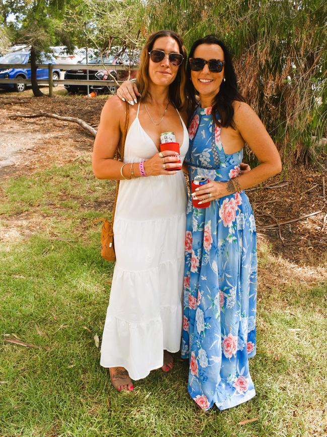 Cassandra Pullen and Kaz Laing having an action-packed day at the Ladbrokes Stony Creek Cup on Sunday, March 09, 2025. Picture: Jack Colantuono