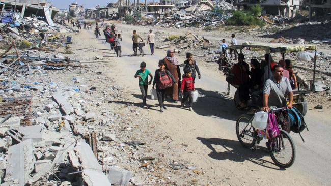 Displaced Palestinians evacuated amid the Israeli military operation in Jabalia in northern Gaza on Tuesday. Picture: Mahmoud Issa/Reuters/WSJ