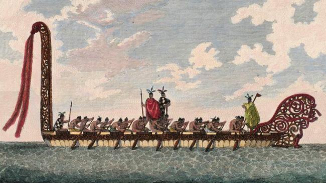 A War Canoe, of New Zealand. Illustration by Sydney Parkinson, from <i>A Journal of a Voyage to the South Seas in His Majesty’s Ship the Endeavour. </i>Source: S.P.Lohia Collection