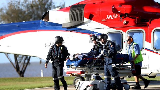 Rescue 510 helicopter delivering a patient to Cairns Hospital. PICTURE: STEWART McLEAN