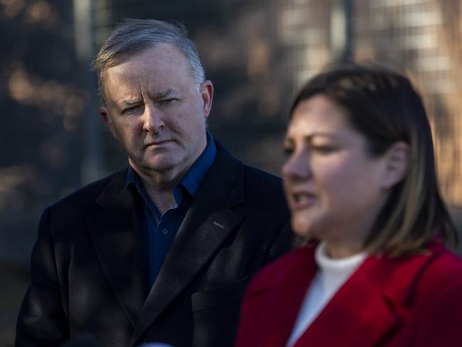 Labor’s Kristy McBain and Labor leader Anthony Albanese. Picture: Sean Davey