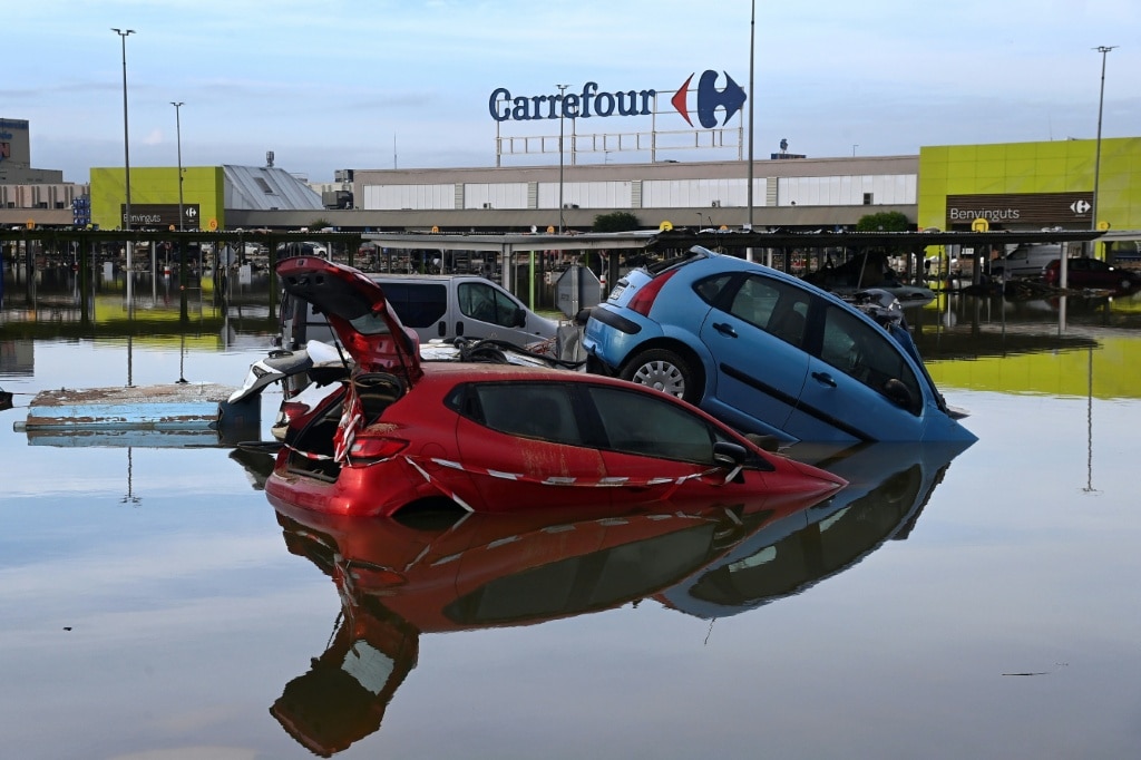 This picture taken on November 1, 2024 shows the devastating flooding in the town of Alfafar in the Valencia region