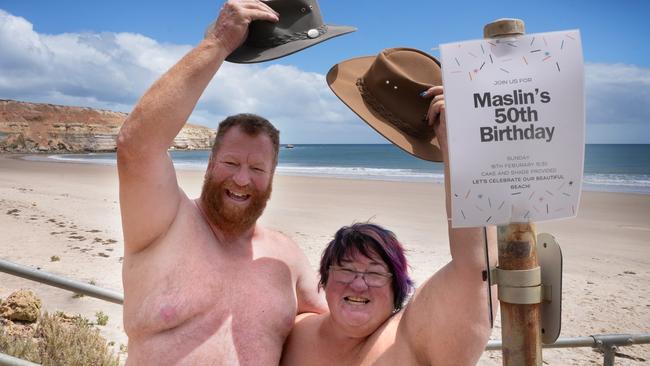 Maslins Naturist Beach celebrating 50th anniversary. Shazz Weaver, president of Australian Naturist Federation, and her partner Barra Mundi (real name), are long time Maslins beach goers. 15 February 2025. Picture: Dean Martin