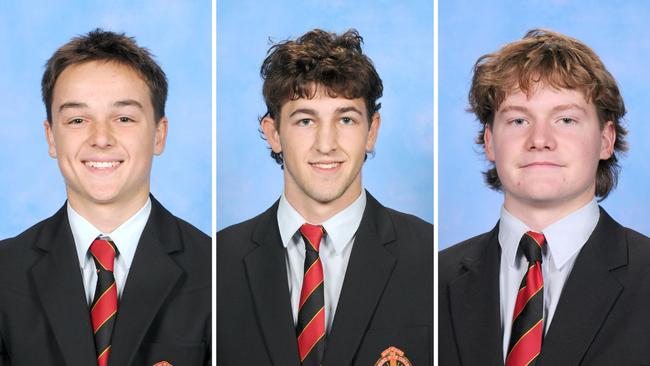 (L-R) Callum Rogers, Brock Davies, Owen Turner , AFL Senior Boys Plate captains for Edmund Rice College. Picture: Supplied.