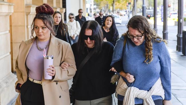 Family and loved ones of alleged murder victim Jordan Torrans arriving in court for the first day of the trial. Picture: Roy VanDerVegt.