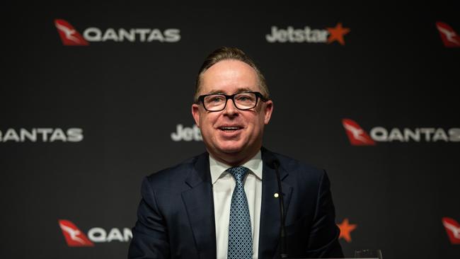 Chief executive Alan Joyce, set to be replaced by Vanessa Hudson in November, announced the record profits on Thursday. Picture: NCA NewsWire / Christian Gilles