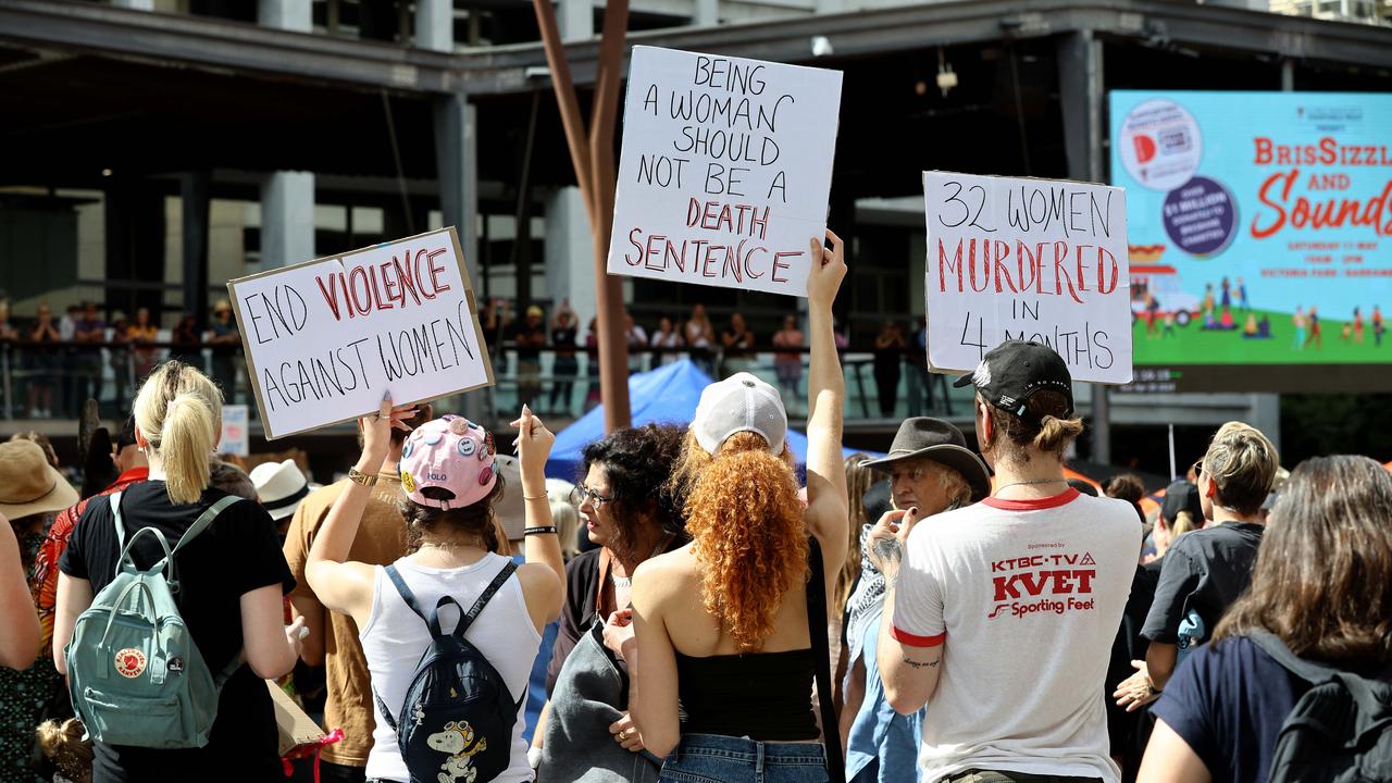 A domestic violence rally in Brisbane on April 28. Picture: David Clark