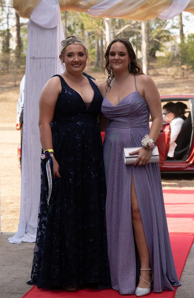 Lytajia Cortes and Madelynne Clements arrive at the Gympie State High School formal 2023. November 16, 2023. Picture: Christine Schindler