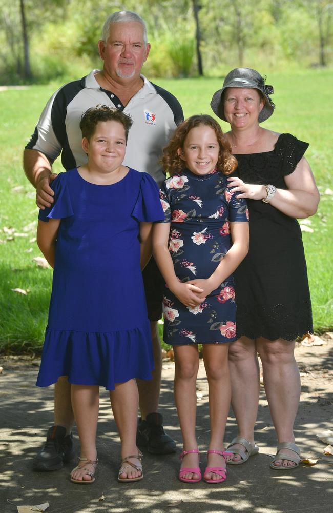 Townsville couple Brett and Peta Hearn with twins Bethany and Izabella, 11, have a special reason to support Sweetheart's Day this Valentine's Day with Izabella diagnosed while still in the womb with congenital heart disease. Picture: Evan Morgan