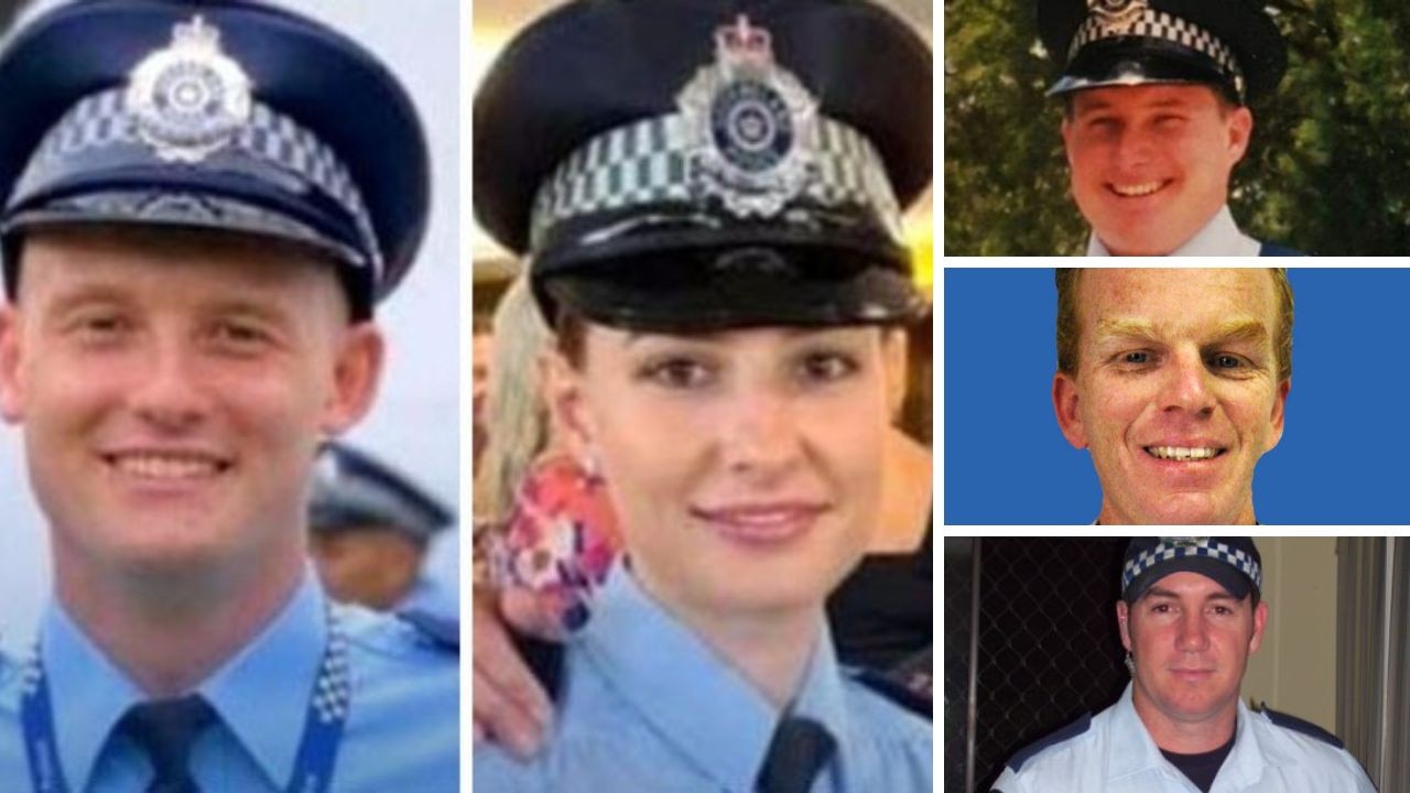 Constables Matthew Arnold and Rachel McCrow were killed this week and (from top) Brett Forte, Damian Leeding and Brett Irwin.