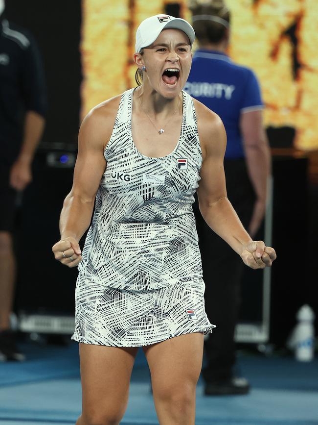 The relief of Ash Barty on Saturday night. Photo by Michael Klein