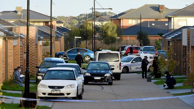 Police investigate after shots were fired into a Keysborough property killing a man and injuring two other men. Picture: Nicole Garmston