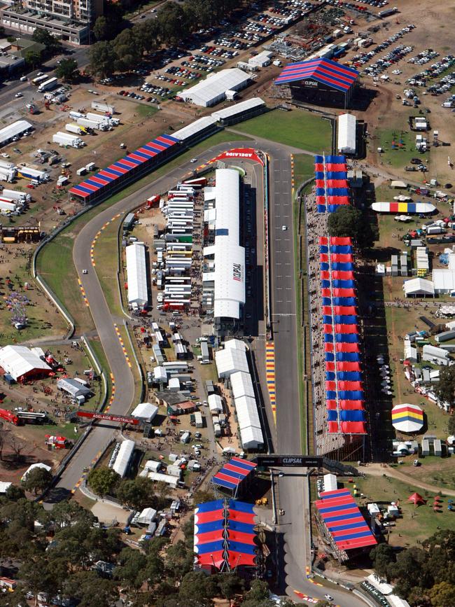 An aerial view of the Adelaide 500 pit straight. 