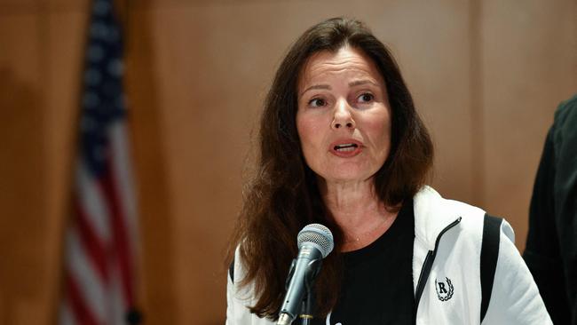 Strike force: SAG-AFTRA President Fran Drescher speaks during a press conference at the labour union's headquarters. Picture: AFP