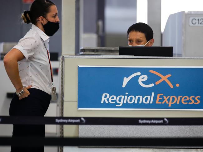 SYDNEY, AUSTRALIA - NewsWire Photos FEBRUARY 22, 2021:  A view of Rex Airlines Check in Counter at Sydney Domestic Airport, is looking very quiet today in Sydney, Australia. Picture: NCA NewsWire / Gaye Gerard