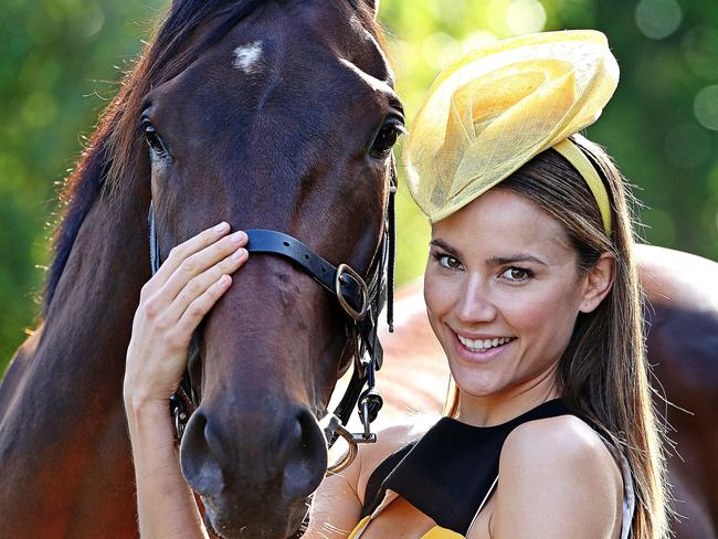 Rachael Finch with the horse The Offer at Flemington. Pic for Monday to point to melb cup parade. Picture: Tim Carrafa