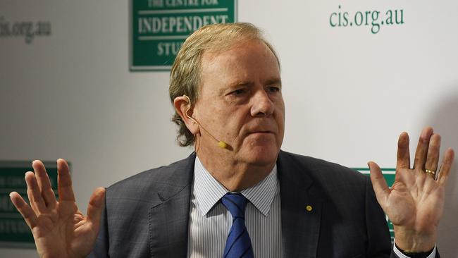 Former federal treasurer Peter Costello speaking at The Centre for Independent Studies in Sydney, Monday, May 14, 2018. Mr Costello was speaking about the 2018 Budget and his time as treasurer under the Howard Government. (AAP Image/Dean Lewins) NO ARCHIVING