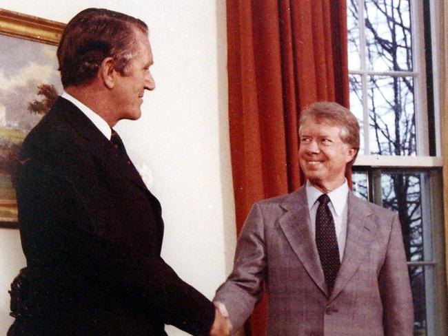 Former prime minister Malcolm Fraser meeting Jimmy Carter.