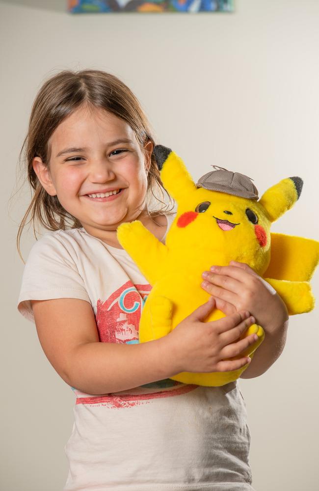 Adele Rochman, 4, with Detective Pikachu. Jason Edwards