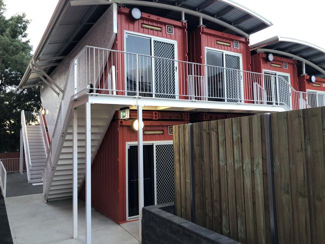 The living pods at the back of the former Bethlehem House site at Warwick, formerly owned by Royal Wolf and now owned by philanthropist Bruce Neill.