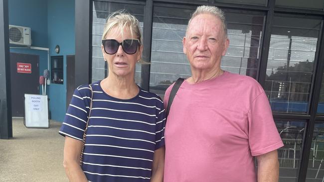 Sherie and Chris O'Reilly at the Airlie Beach polling booth. Picture: Estelle Sanchez