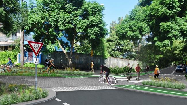 An artist's impression of the Wilson St cycleway. Picture: City of Sydney.