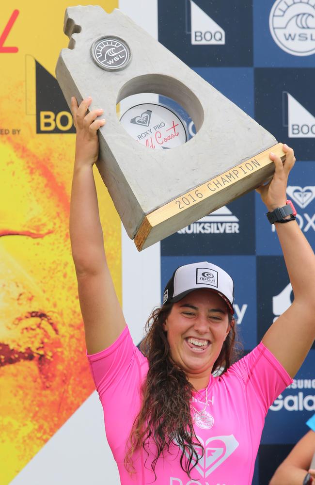 Tyler Wright after winning the Roxy Pro. Wright is chasing victory at Bells Beach.