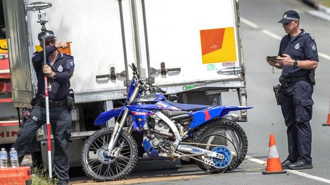 Police at scene of fatal motorbike crash Kingston. Picture: Richard Walker