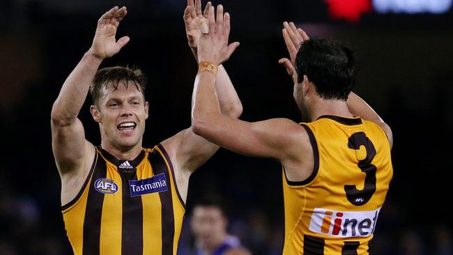 The Hawks traded out champions Sam Mitchell and Jordan Lewis. Picture: Colleen Petch