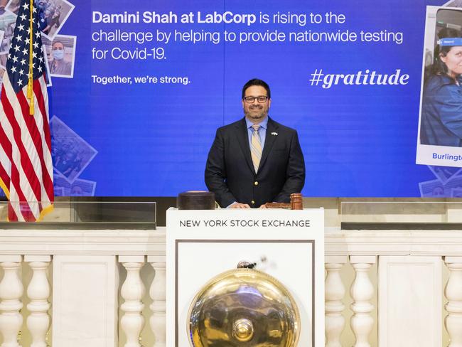 The New York Stock Exchange's virtual bell ringer is Damini Shah, Senior Technologist, LabCorp from Burlington, North Carolina. Picture: AP