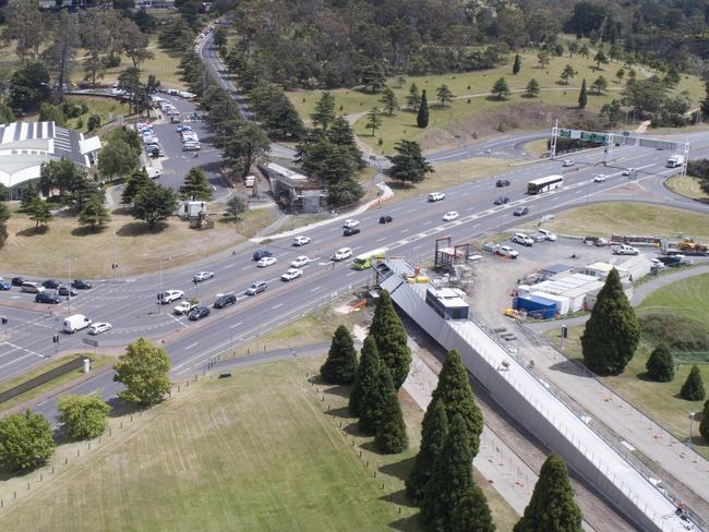 Contruction work on the Bridge of Remembrance. Picture: MATHEW FARRELL