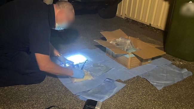 Kilograms of methamphetamine being analysed at a Perth address. Picture: AFP