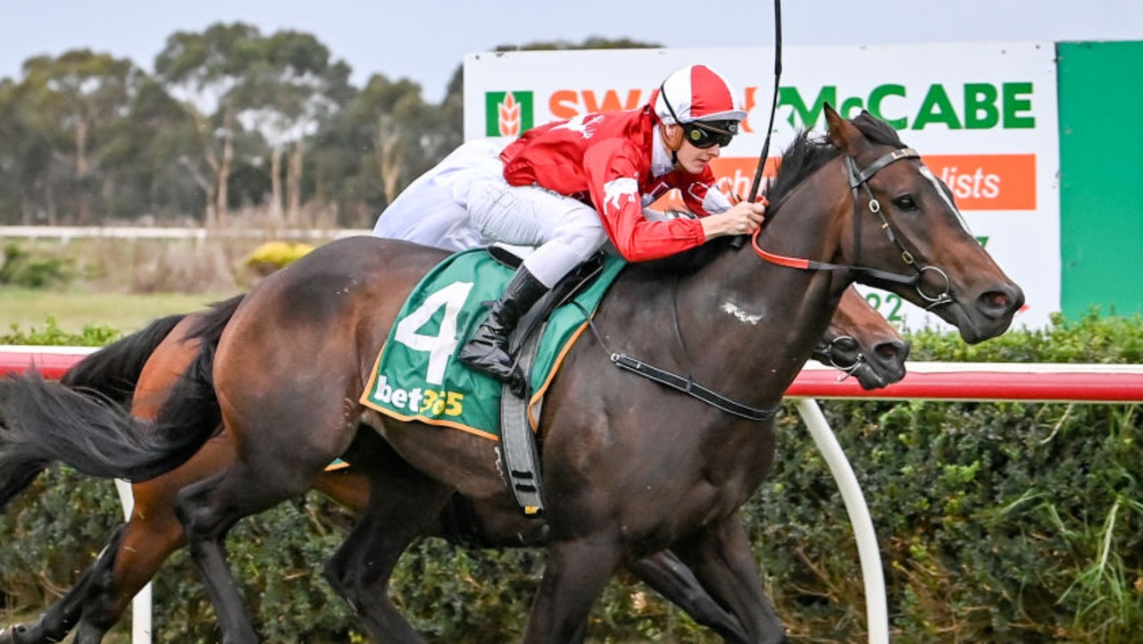 Sacred Palace (NZ) ridden by Ethan Brown wins the Westmeath BM78 Handicap at Terang Racecourse on April 10, 2022 in Terang, Australia. (Alice Miles/Racing Photos via Getty Images)