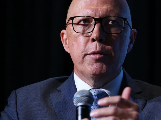 31/01/2025. The Leader of the Opposition Peter Dutton during at Q&A session after delivering keynote address at the Menzies Research Centre event held at the Shangri-La Hotel  in Sydney. Britta Campion / The Australian