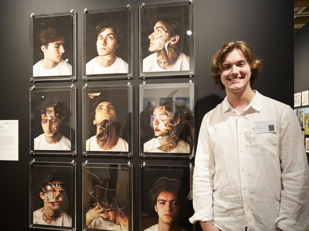 Kai Myrmell, Barker College, with his work 'Addictive personality'. Picture: Mim Stirling