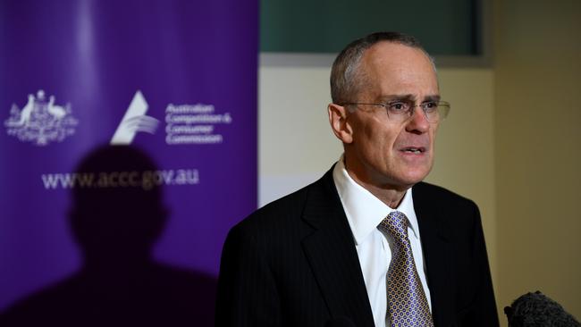 ACCC chairman Rod Sims at the media conference in Brisbane yesterday.