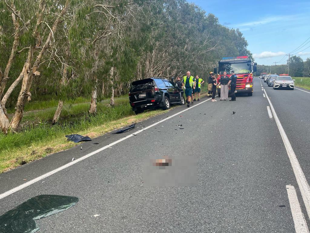 Emergency crews were called to a multi-vehicle crash on Keeleys Rd caused after a driver tried to avoid ducks crossing the road. Picture: Luke Lay